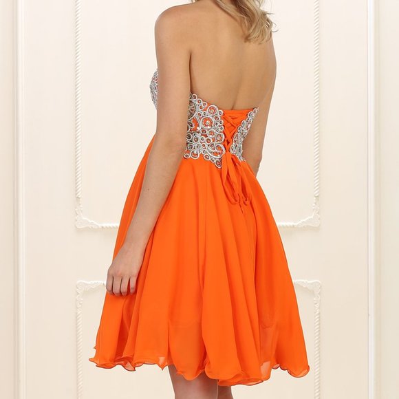 NWT May Queen | Orange Embellished Corset-Back Empire-Waist Dress- sz 8 - Picture 3 of 8
